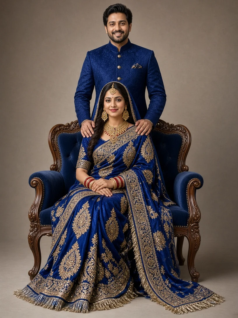 Royal Blue Elegance: Traditional Portrait
