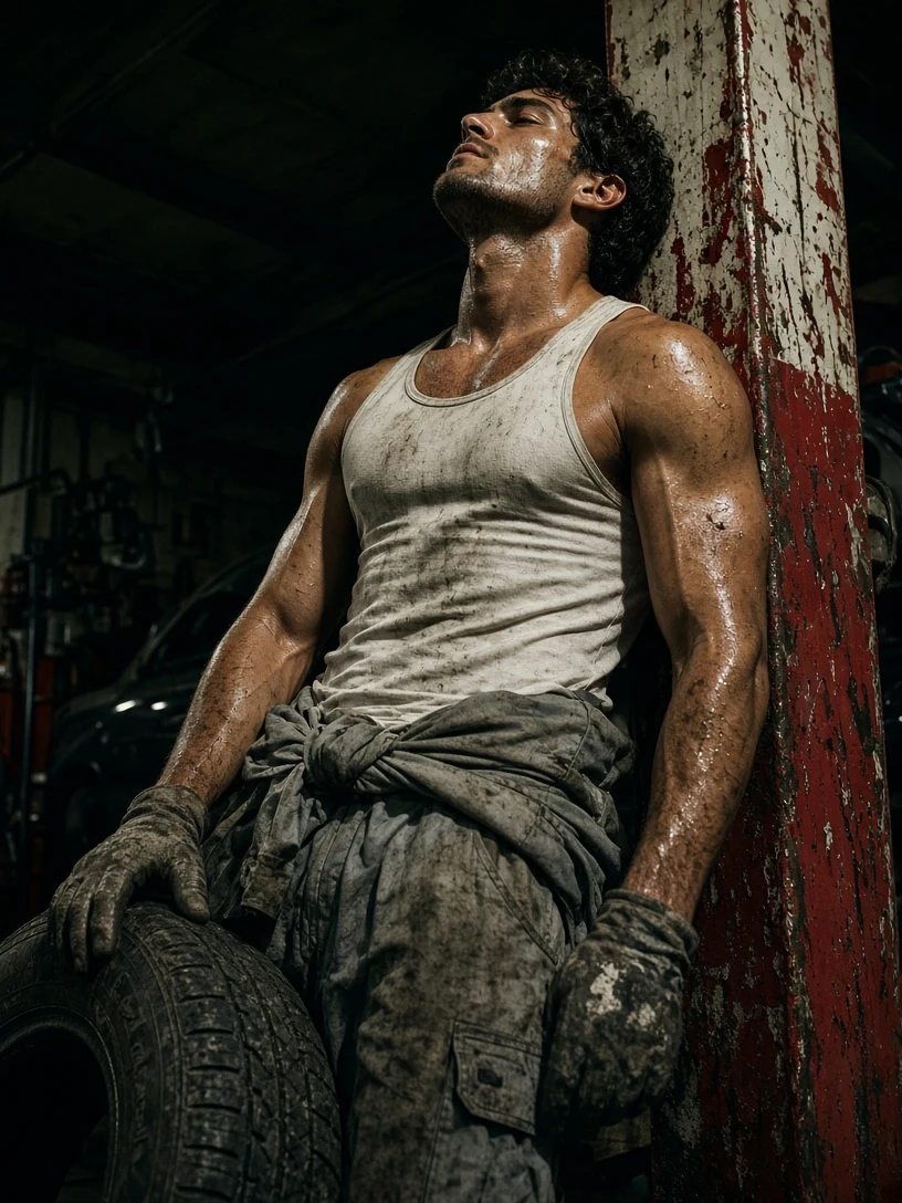 Gritty Mechanic Editorial Portrait AI Prompt