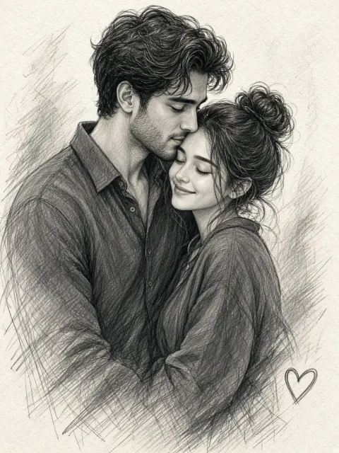 Love Portrait Pencil Drawing of Couple