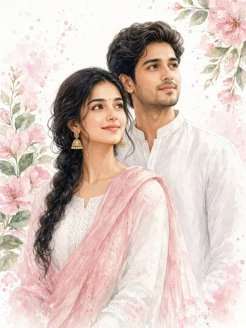 Traditional Indian Couple Watercolor Art