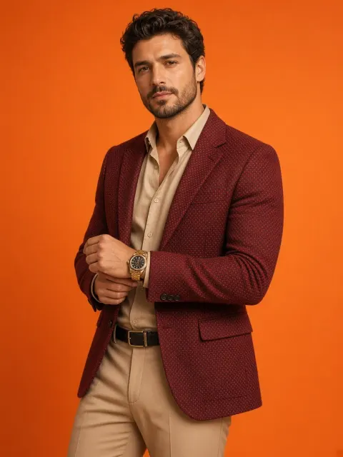 Elegant Man with Gold Watch on Orange Backdrop
