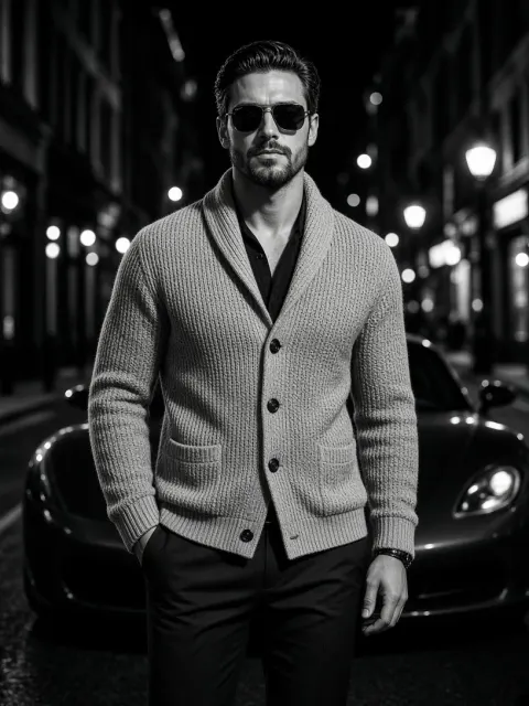Nighttime City Portrait with Car