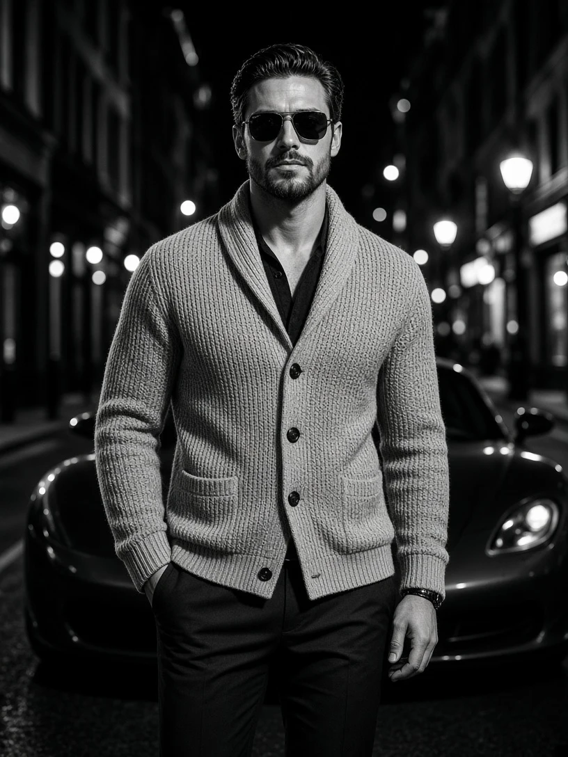 Nighttime City Portrait with Car