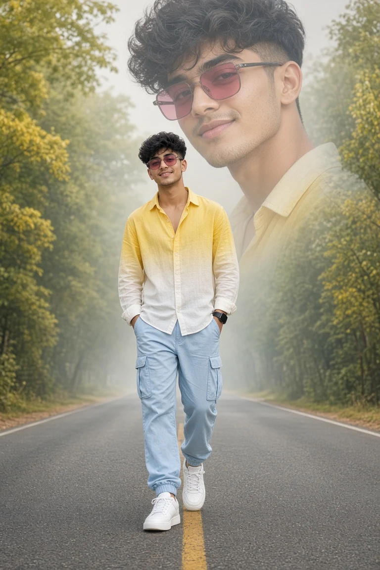 Stylish Man Walking Double Exposure Photo