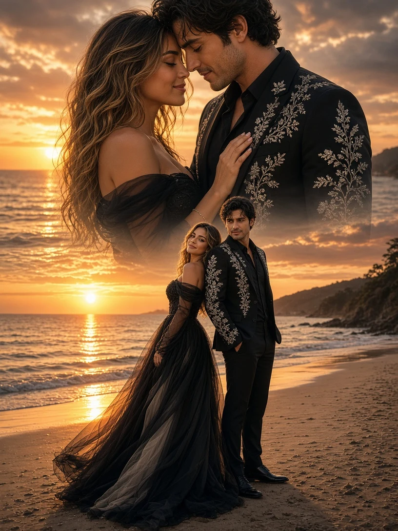 Double Exposure Beach Love Couple Portrait