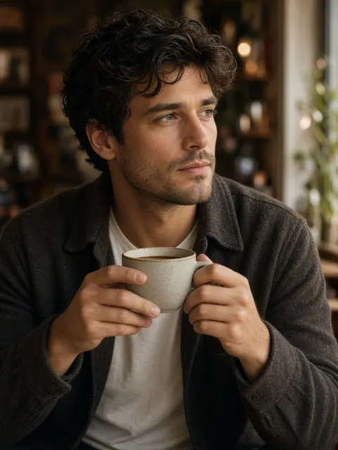 Morning Coffee in a Warm Cafe