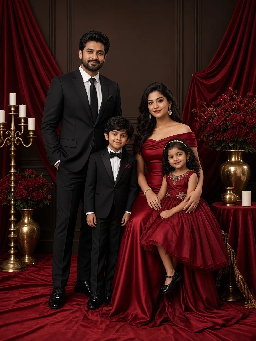 Luxury Crimson Formal Family Photoshoot