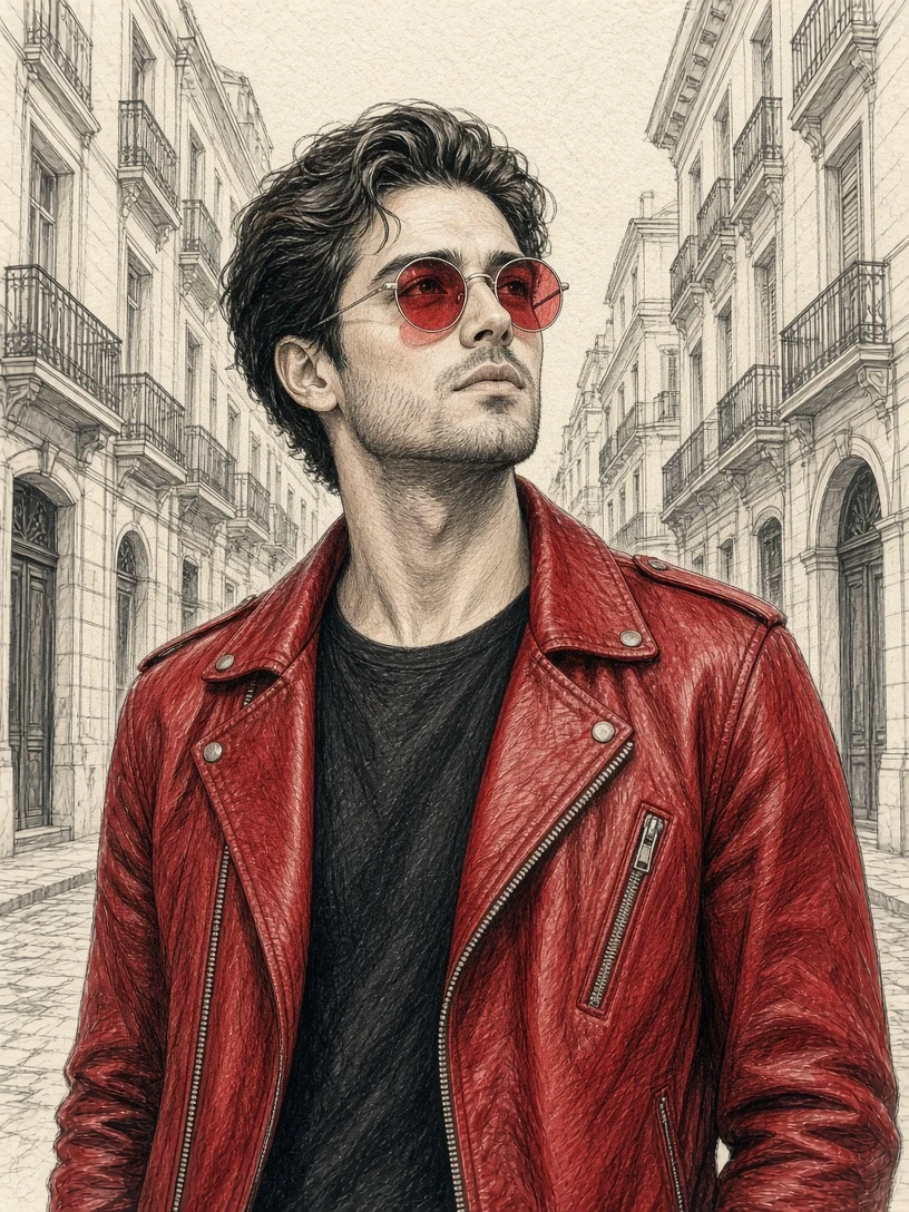 Vintage Sketch Man in Rose Tinted Glasses