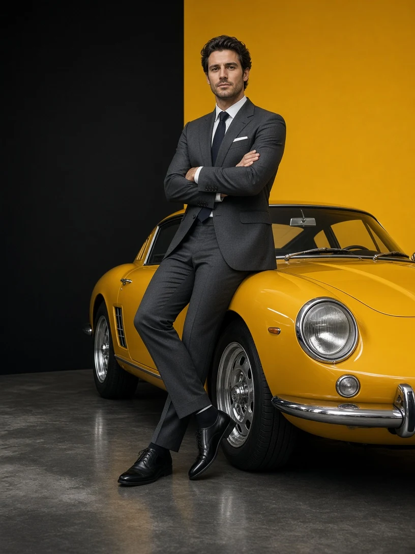 Grey Suit on Vintage Yellow