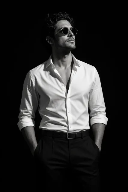 Vintage Man in White Shirt & Sunglasses