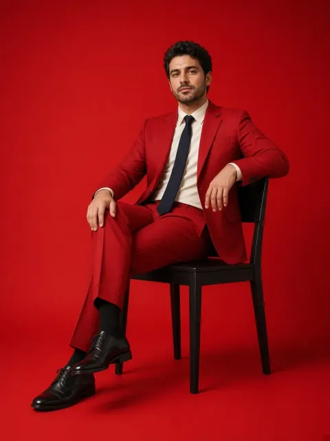Man in Red Suit on Red Background