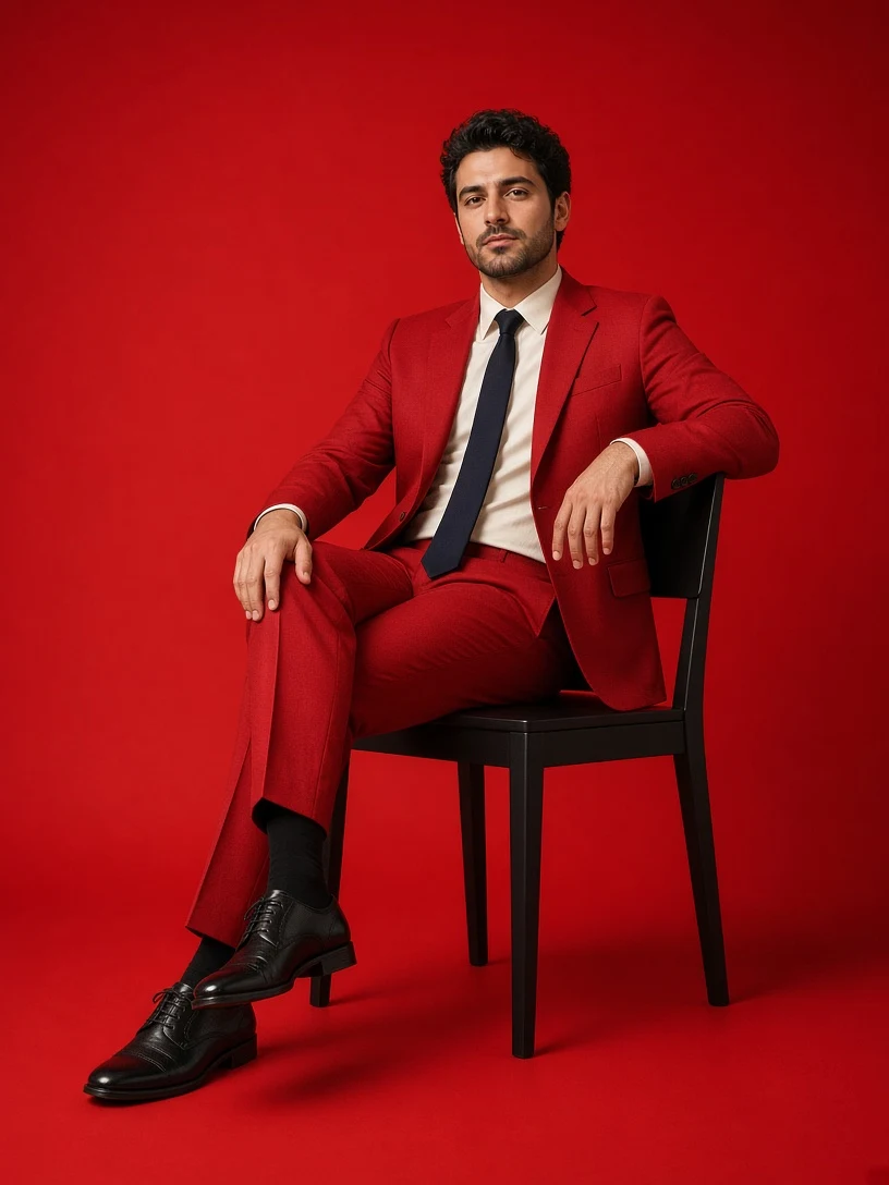 Man in Red Suit on Red Background