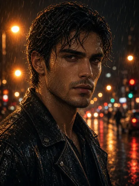 Urban Night Street Portrait in the Rain
