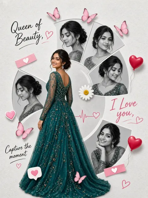 Green Gown Photo Collage AI Prompt