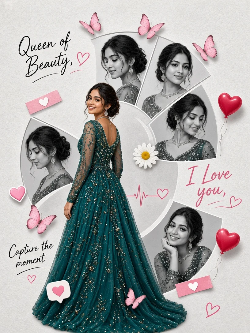 Green Gown Photo Collage AI Prompt