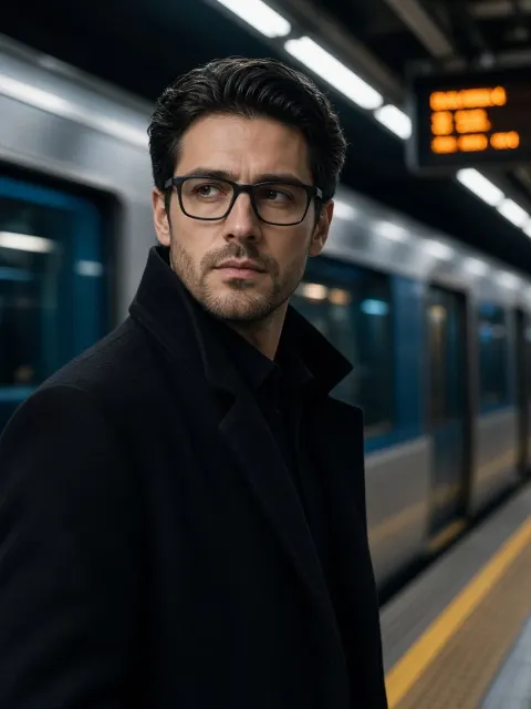 Cinematic City Portrait Man at Subway Station