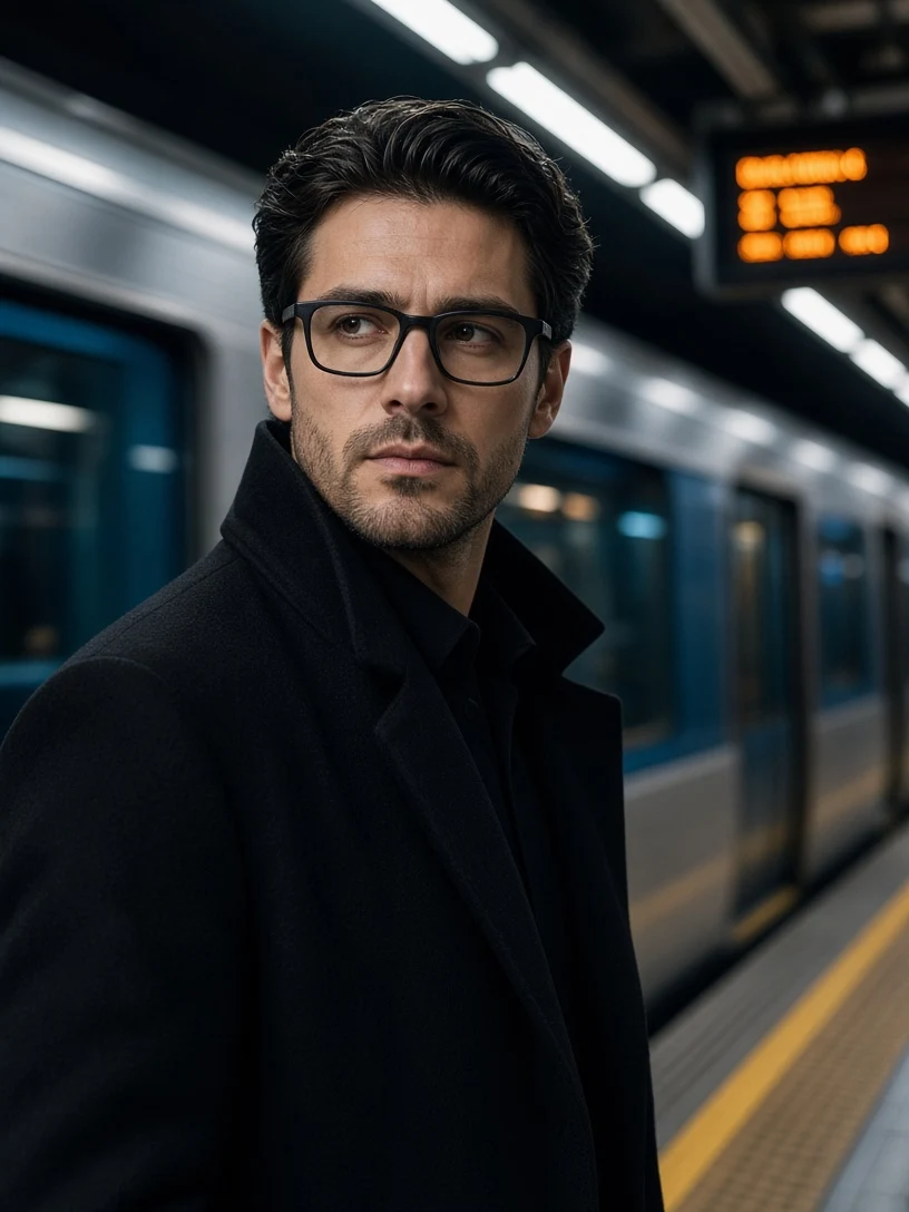 Cinematic City Portrait Man at Subway Station