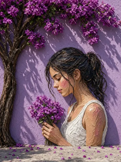Impasto Portrait in Shades of Purple