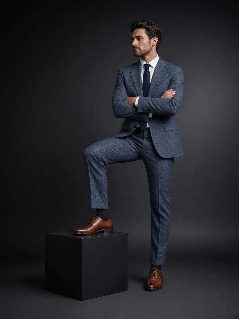 Man in Tailored Suit Posed on Black Cube