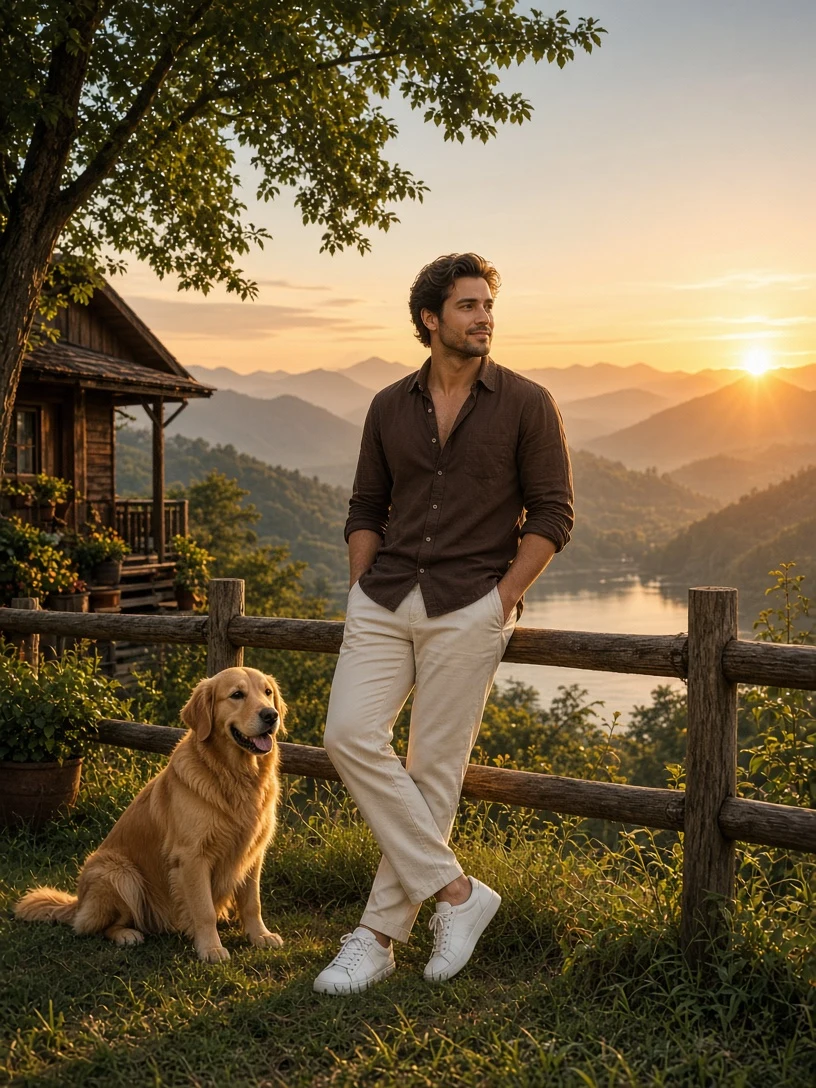 Handsome Man Relaxing at Mountain Resort