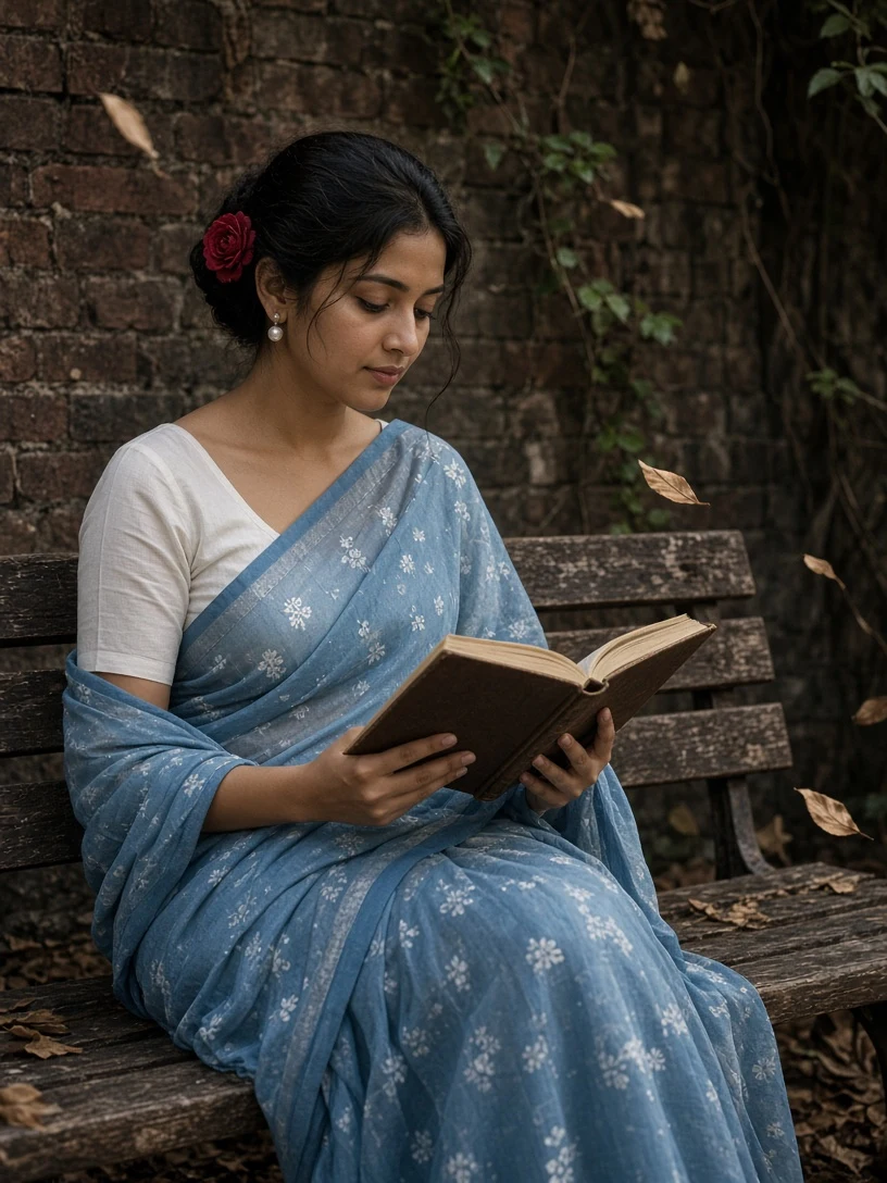 Vintage Style Woman Reading Portrait
