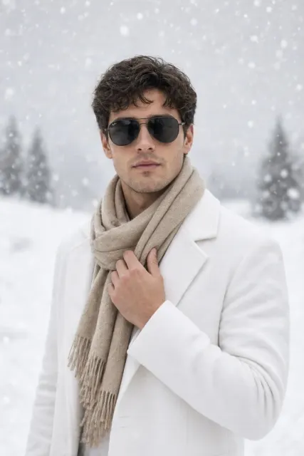 Man White Coat & Aviator Sunglasses Fashion Portrait