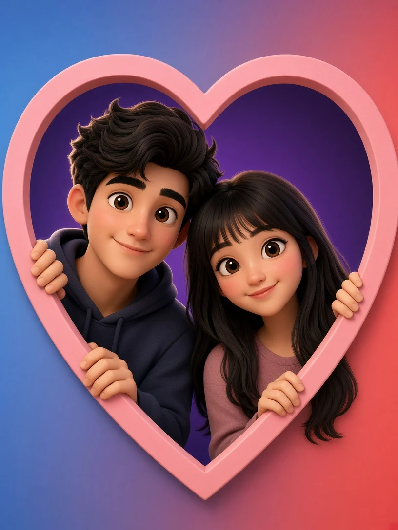 Animated Couple Peeking Through a Heart