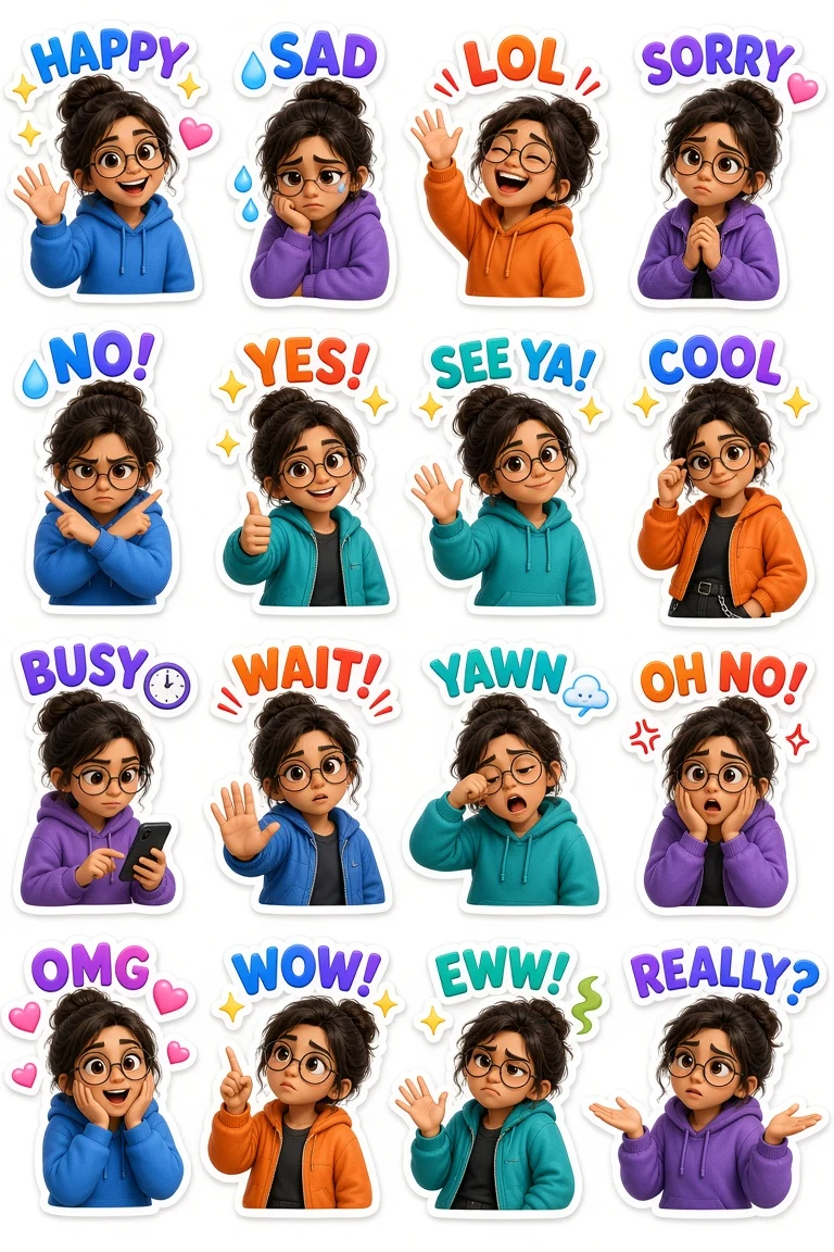 Expressive Girl Sticker Pack