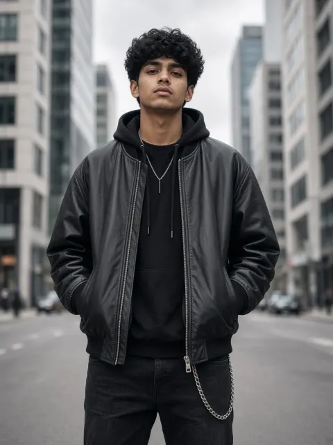 Man in Black Leather Jacket