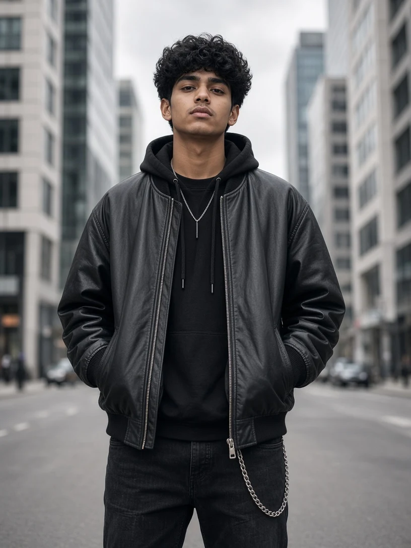 Man in Black Leather Jacket
