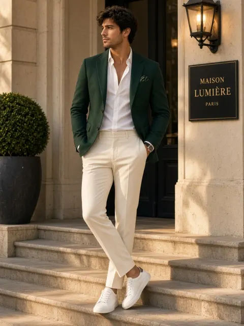 Men's Fashion - Green Blazer White Shirt