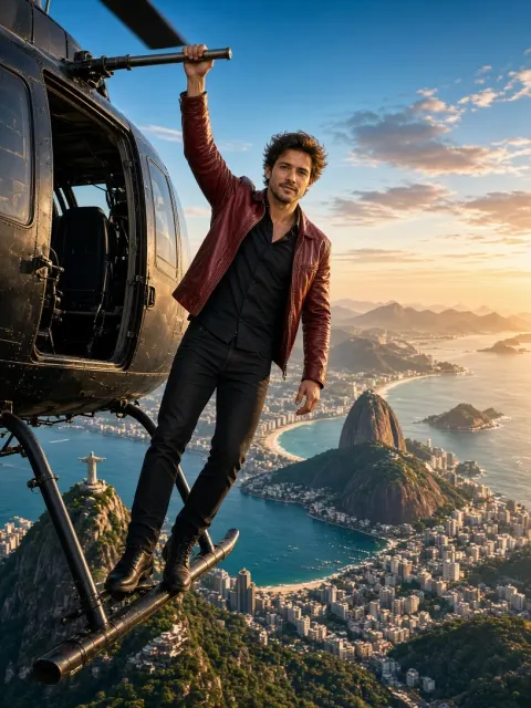 Man Hanging from Helicopter Over Rio de Janeiro