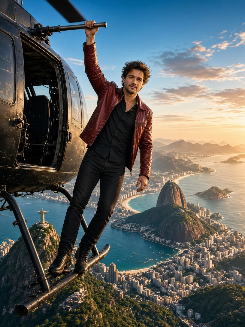 Man Hanging from Helicopter Over Rio de Janeiro