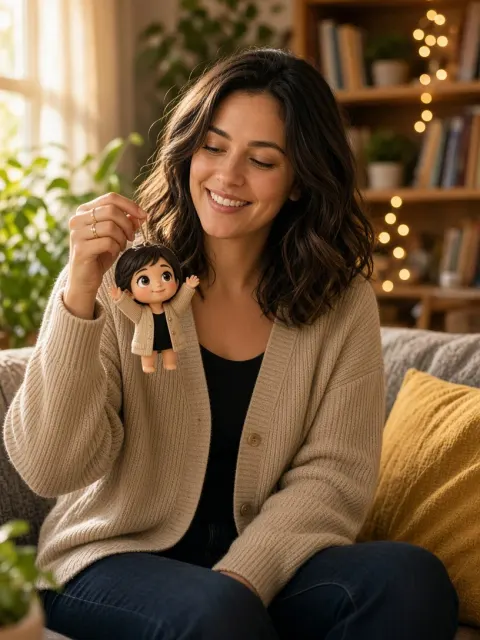 Smiling Brunette with Custom Doll