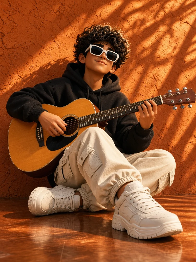 Pixar Style Boy Playing Acoustic Guitar