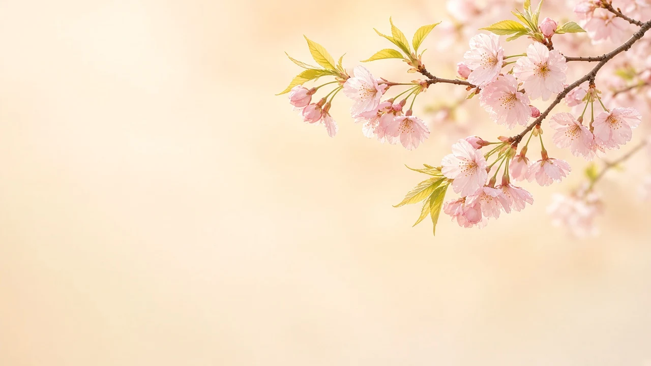 Sunlit Cherry Blossom Branch with Airy Negative Space Wallpaper
