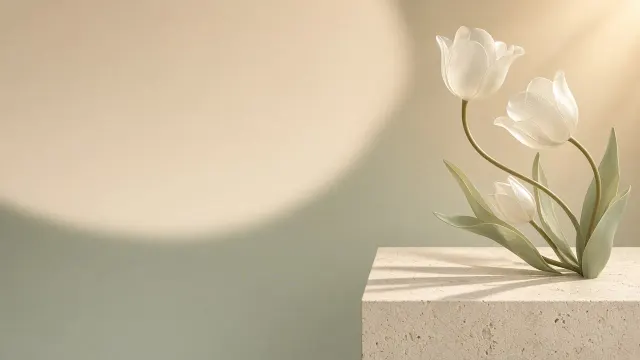 Minimalist 3D Botanical Glass and Tulip Petals Wallpaper