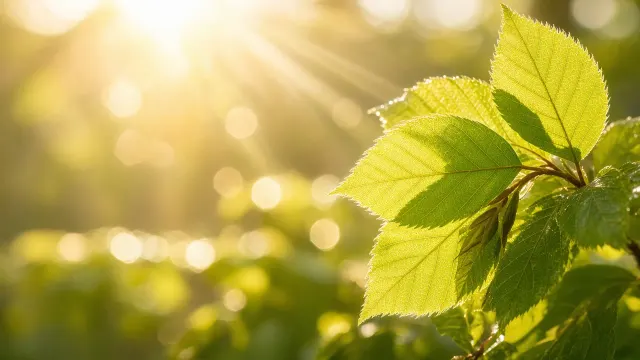 Backlit Young Beech Leaves in Golden Morning Sun Wallpaper
