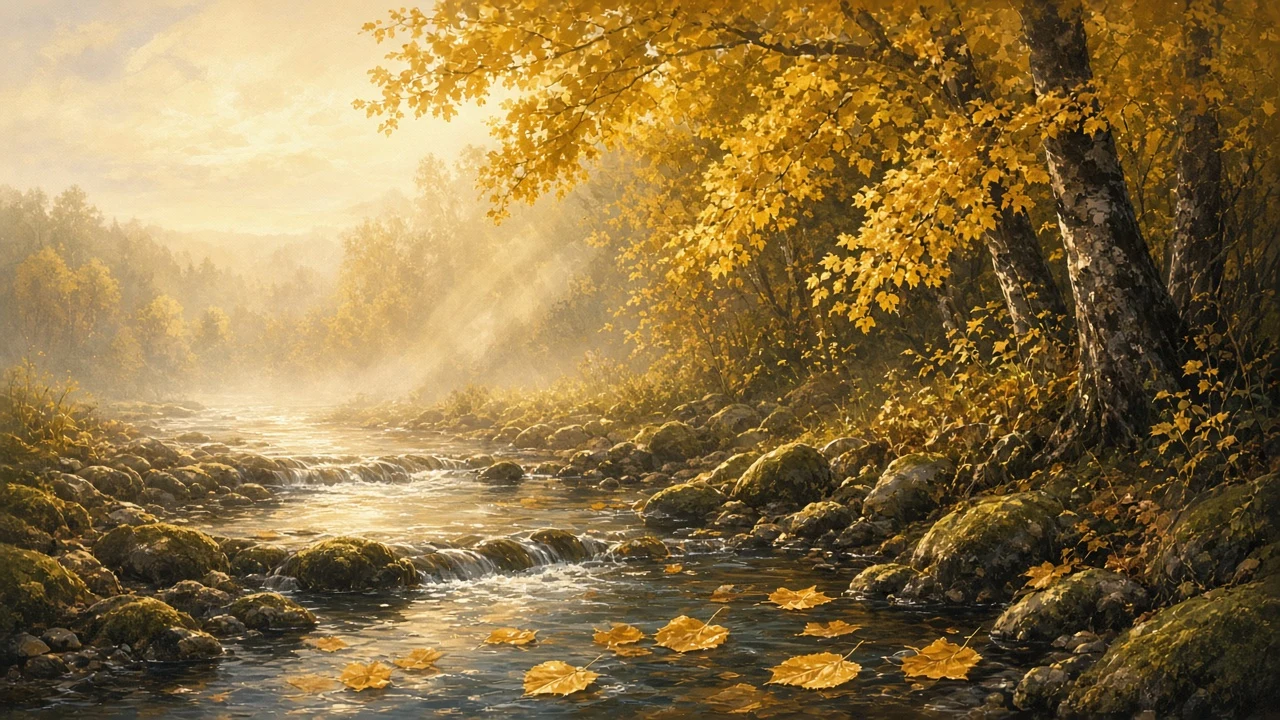 Digital Matte Painting of Golden Forest Creek and Sunlit Haze