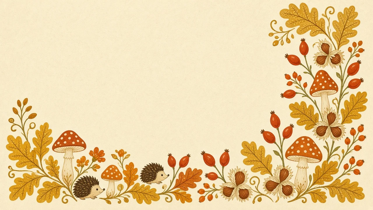 Nordic Folk Art Illustration of Golden Autumn Botanical Garland