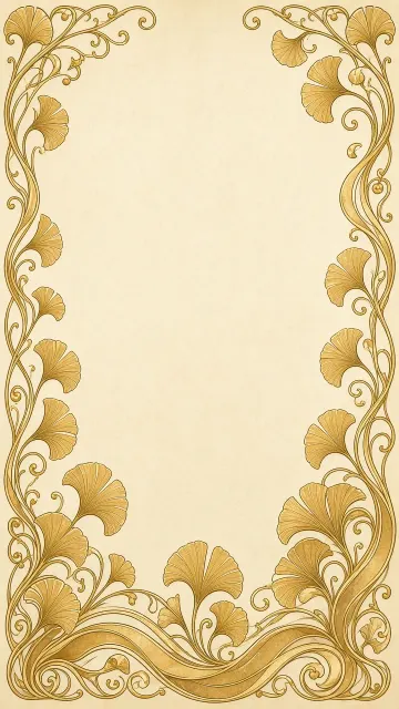 Art Nouveau Golden Ginkgo Filigree Lock-Screen Botanical Art