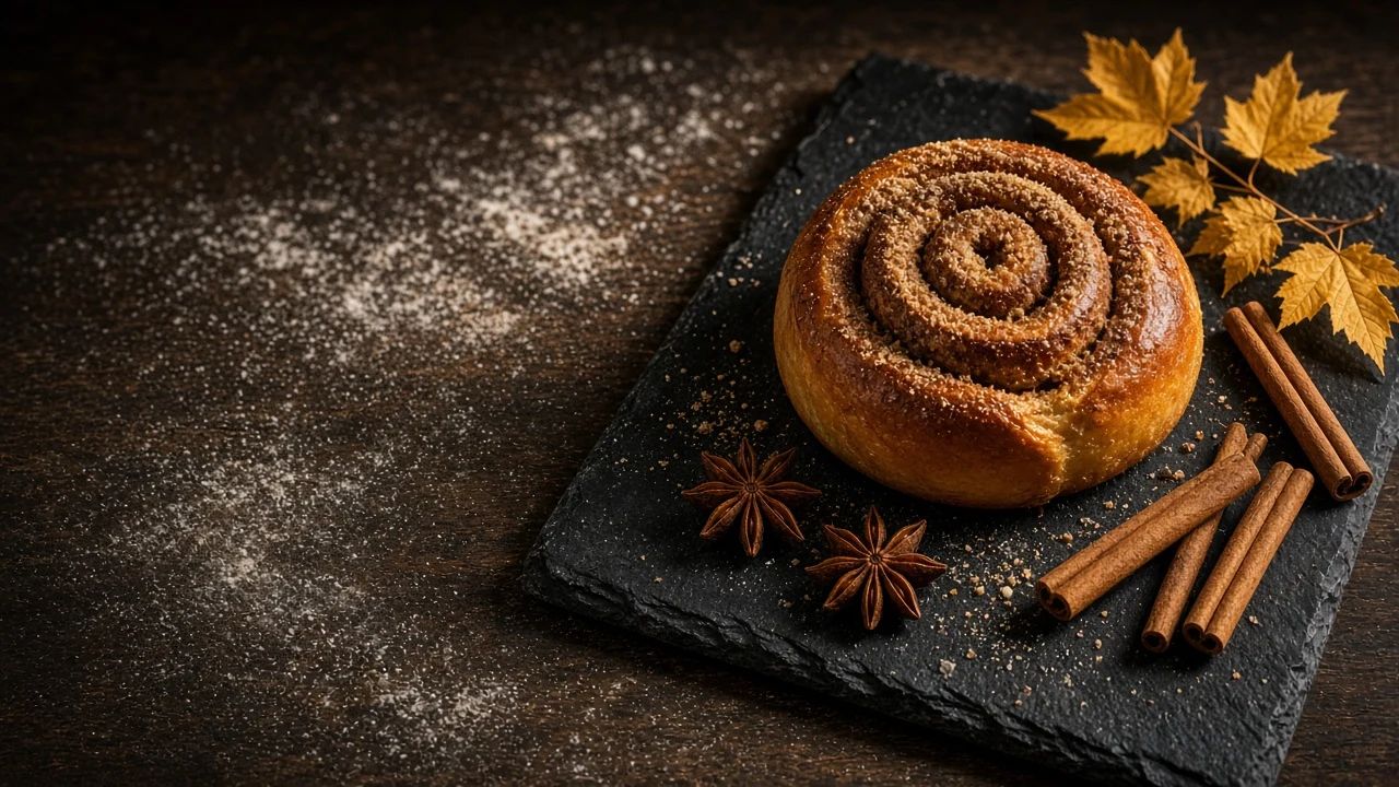 Artisan Bakery Table with Spiced Brioche and Golden Maple Sprigs