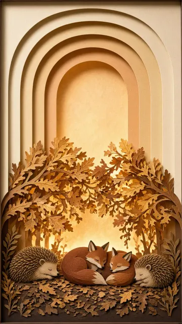 Intricate Papercut Art of Autumn Woodland and Golden Canopy