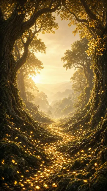 Luminous Autumn Forest Path Concept Art for Phone Wallpaper
