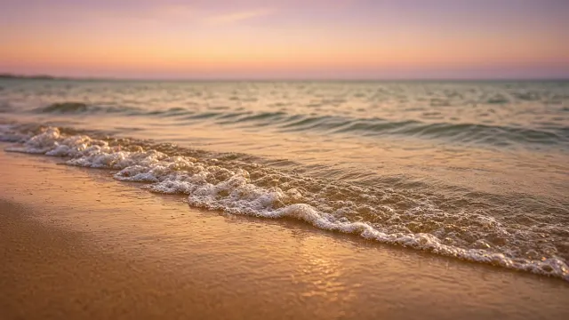 Golden Hour Shorebreak Whispering Across Amber Sands