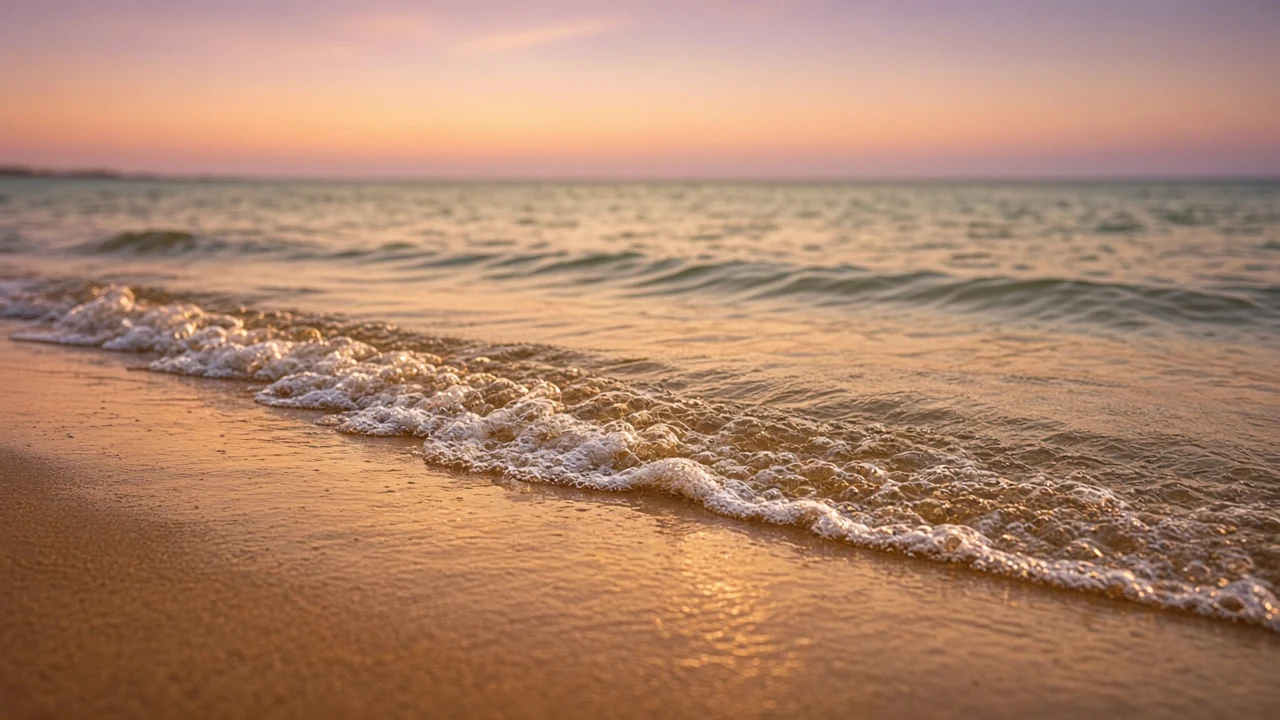Golden Hour Shorebreak Whispering Across Amber Sands