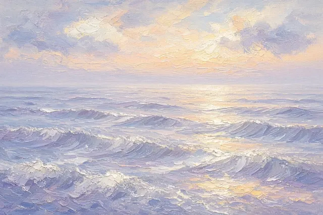 Impressionist Oil Study of Opalescent Dawn Swells