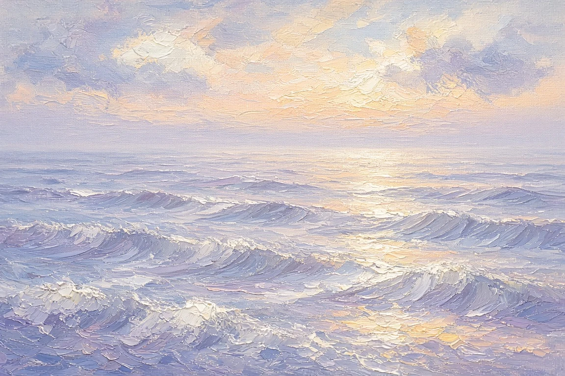 Impressionist Oil Study of Opalescent Dawn Swells