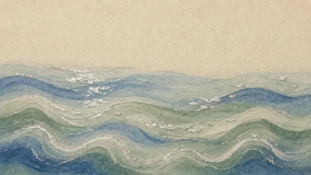 Traditional Nihonga Style Silver and Cerulean Ocean Waves