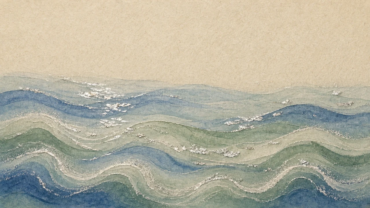 Traditional Nihonga Style Silver and Cerulean Ocean Waves